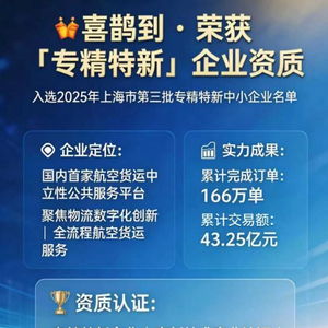 喜鵲到斬獲上海市專精特新認(rèn)定，引領(lǐng)智慧空運物流新發(fā)展